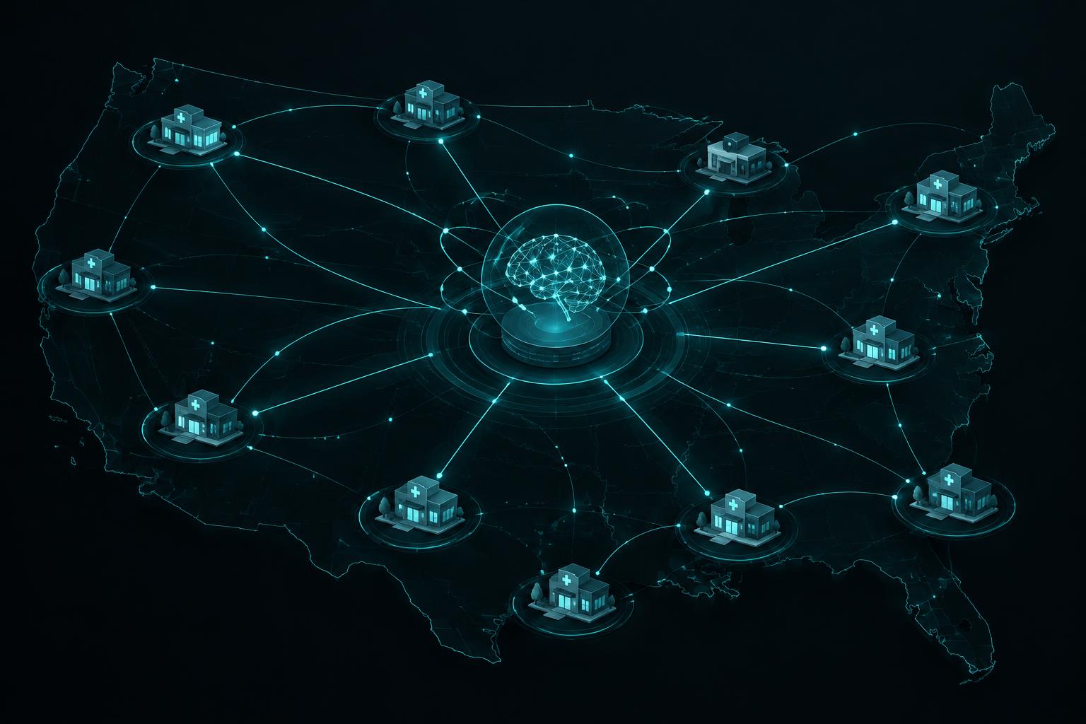 A network of clinics connected through a central closed-loop AI